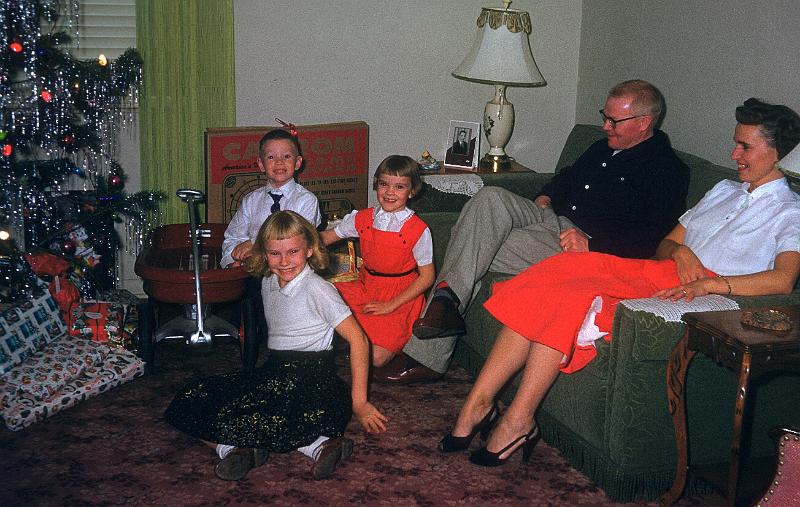 0320-Christmas1955, Thaemerts.jpg - Marcia, Richard, Judy, Amos, and Betty.  Locust Street, Denver.